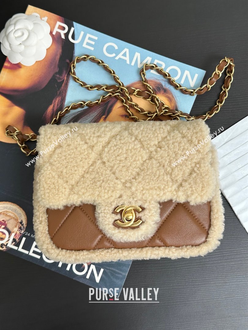 Chanel Shearling Lambskin Mini Flap Bag AS5148 Beige/Brown 2024 (YEZI-24101503)