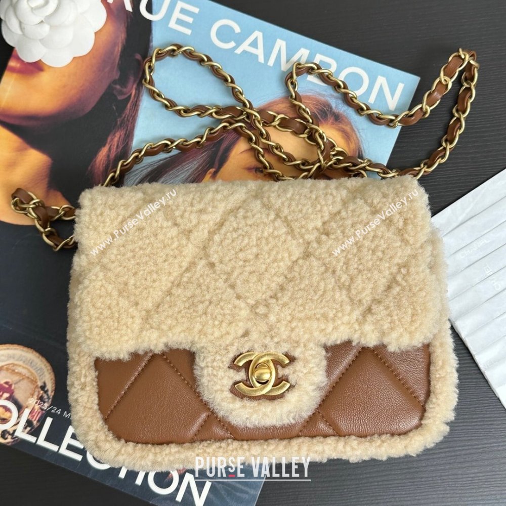 Chanel Shearling Lambskin Mini Flap Bag AS5148 Beige/Brown 2024 (YEZI-24101503)