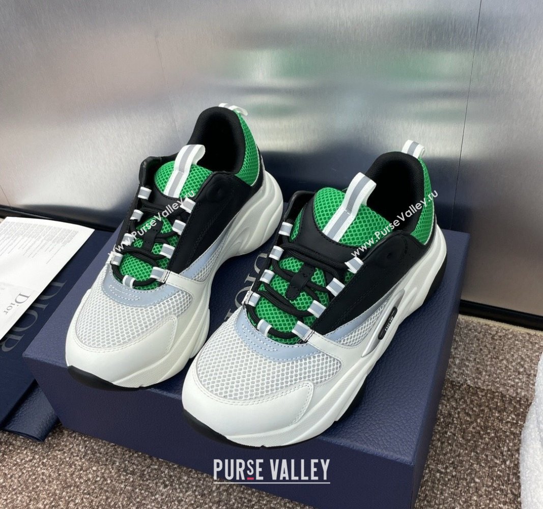 Dior Mens Homme Sneakers B22 in Leather and Mesh White/Black/Green 2024 093002 (MD-240930072)