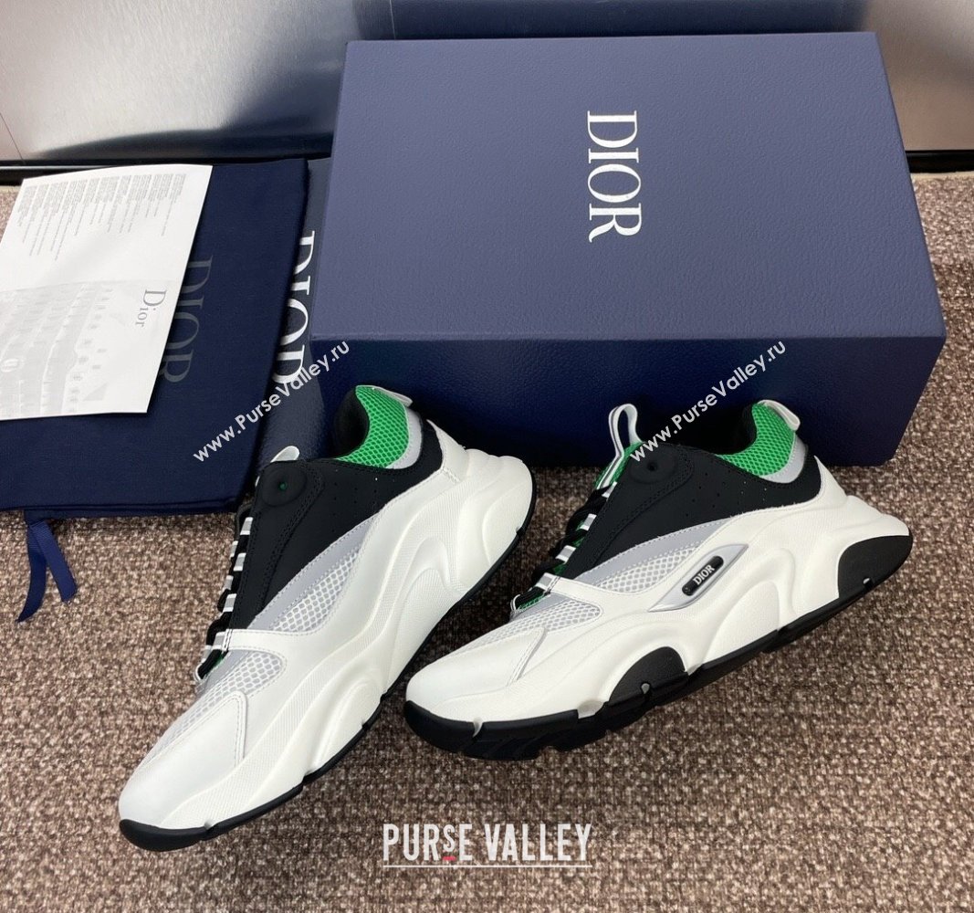 Dior Mens Homme Sneakers B22 in Leather and Mesh White/Black/Green 2024 093002 (MD-240930072)