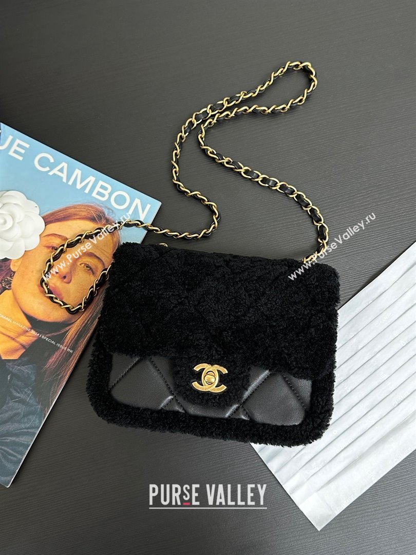 Chanel Shearling Lambskin Mini Flap Bag AS5148 Black 2024 (YEZI-24101504)