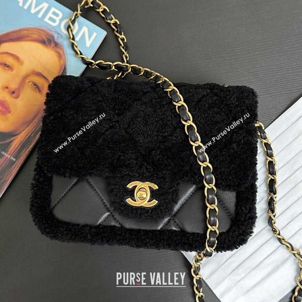 Chanel Shearling Lambskin Mini Flap Bag AS5148 Black 2024 (YEZI-24101504)