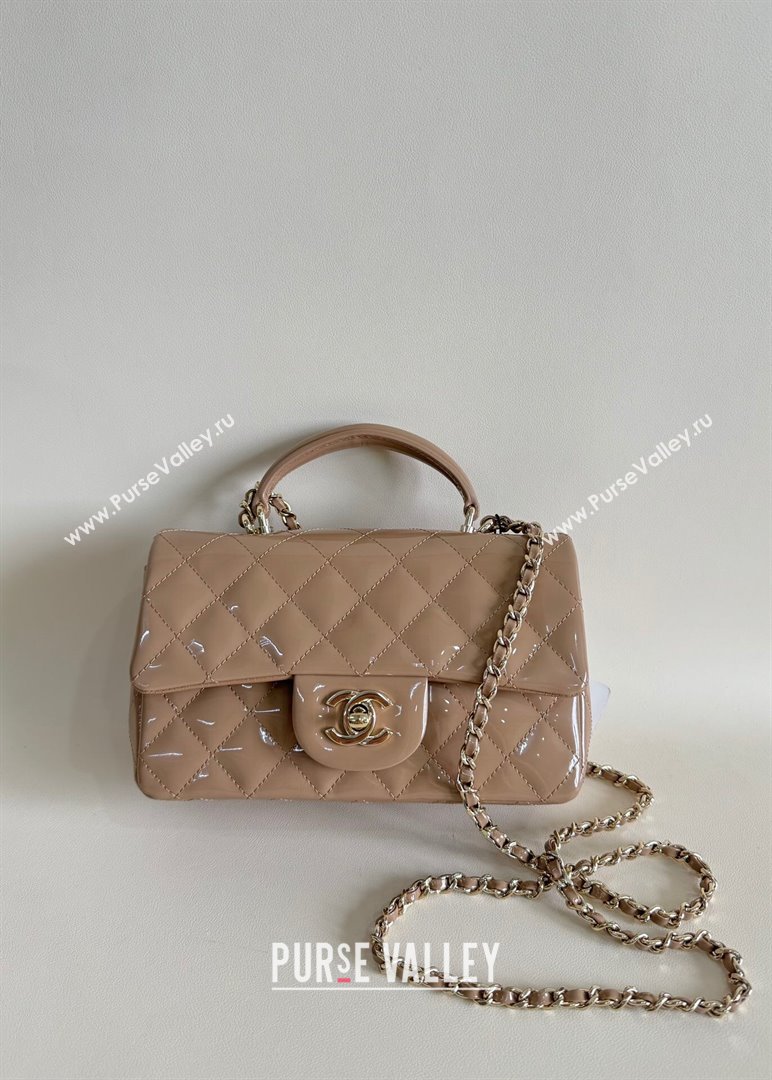 Chanel Mini Classic Flap Bag with Top Handle in Patent Calfskin AS2431 Beige 2024 (YUND-24101610)