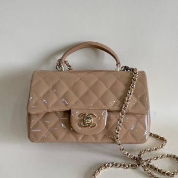 Chanel Mini Classic Flap Bag with Top Handle in Patent Calfskin AS2431 Beige 2024 (YUND-24101610)