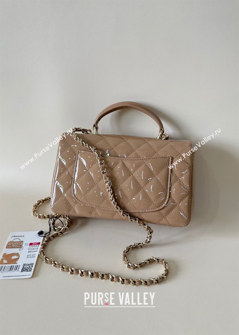 Chanel Mini Classic Flap Bag with Top Handle in Patent Calfskin AS2431 Beige 2024 (YUND-24101610)