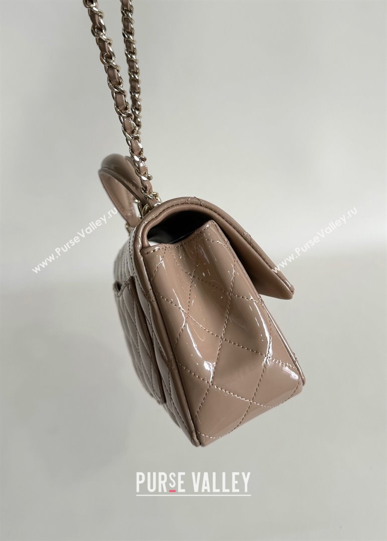 Chanel Mini Classic Flap Bag with Top Handle in Patent Calfskin AS2431 Beige 2024 (YUND-24101610)