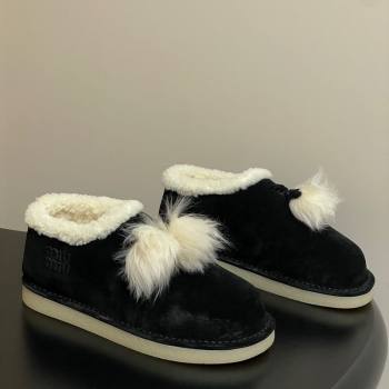 Miu Miu Suede and Shearling Snow Boots with Pompon Black 2025 1024 (MD-251024136)