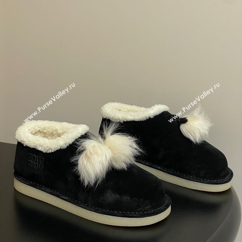 Miu Miu Suede and Shearling Snow Boots with Pompon Black 2025 1024 (MD-251024136)