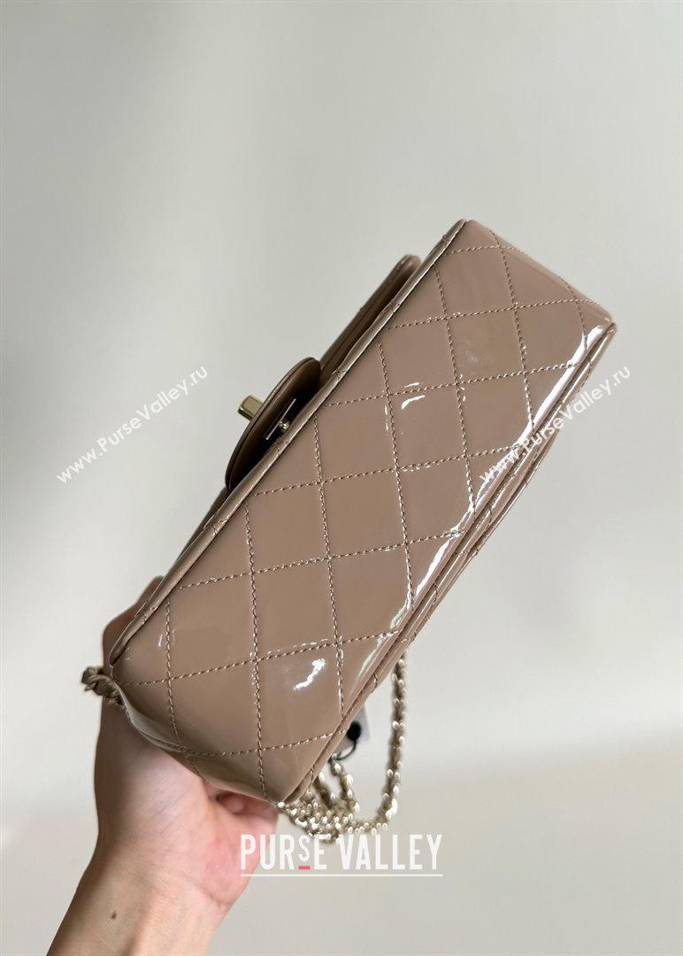 Chanel Mini Classic Flap Bag with Top Handle in Patent Calfskin AS2431 Beige 2024 (YUND-24101610)