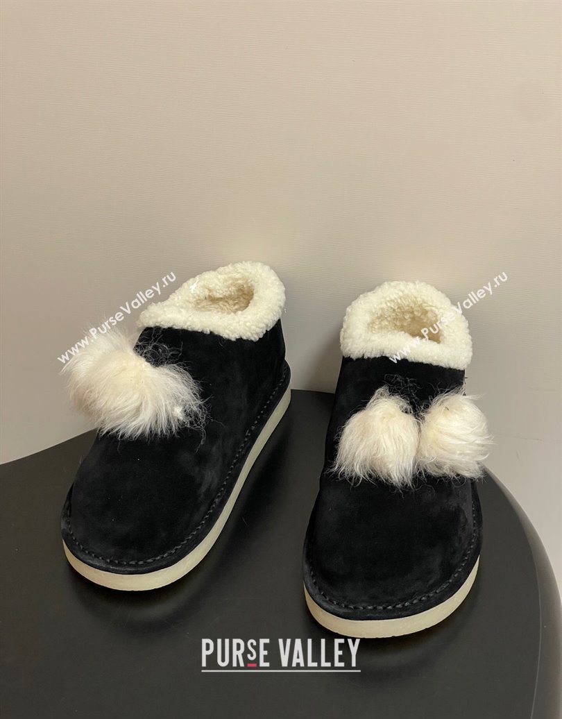 Miu Miu Suede and Shearling Snow Boots with Pompon Black 2025 1024 (MD-251024136)
