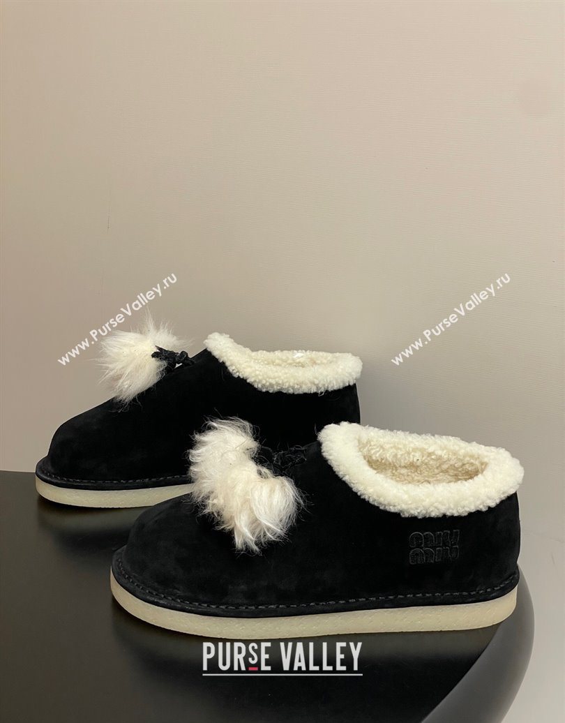 Miu Miu Suede and Shearling Snow Boots with Pompon Black 2025 1024 (MD-251024136)