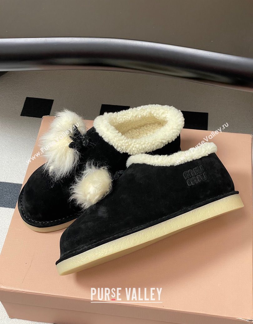Miu Miu Suede and Shearling Snow Boots with Pompon Black 2025 1024 (MD-251024136)