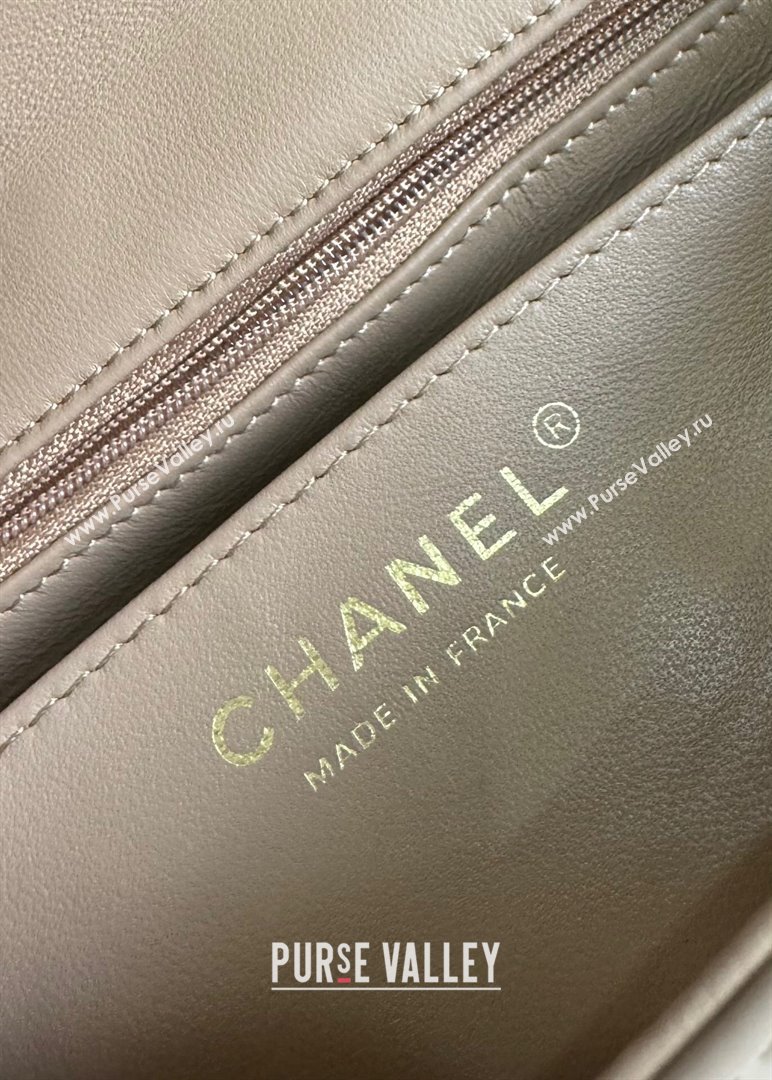 Chanel Mini Classic Flap Bag with Top Handle in Patent Calfskin AS2431 Beige 2024 (YUND-24101610)