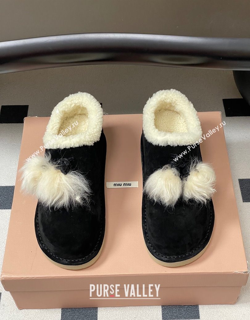 Miu Miu Suede and Shearling Snow Boots with Pompon Black 2025 1024 (MD-251024136)