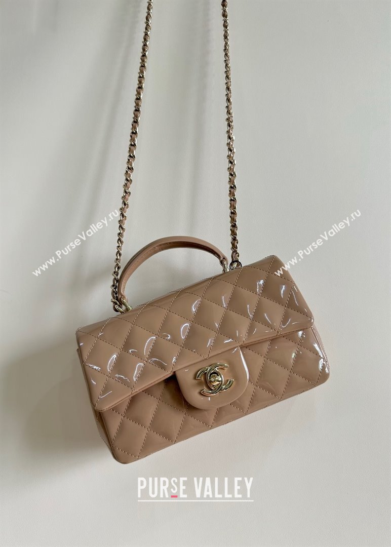 Chanel Mini Classic Flap Bag with Top Handle in Patent Calfskin AS2431 Beige 2024 (YUND-24101610)