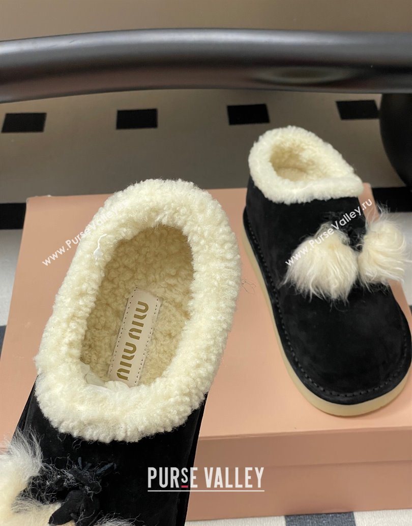 Miu Miu Suede and Shearling Snow Boots with Pompon Black 2025 1024 (MD-251024136)