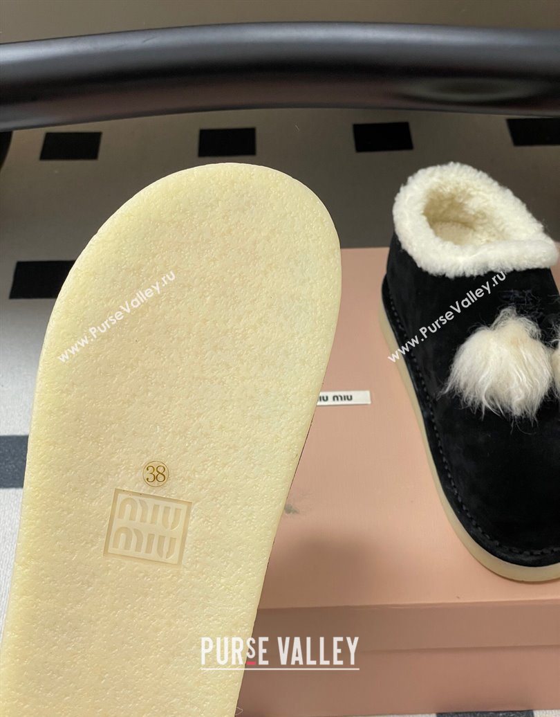 Miu Miu Suede and Shearling Snow Boots with Pompon Black 2025 1024 (MD-251024136)