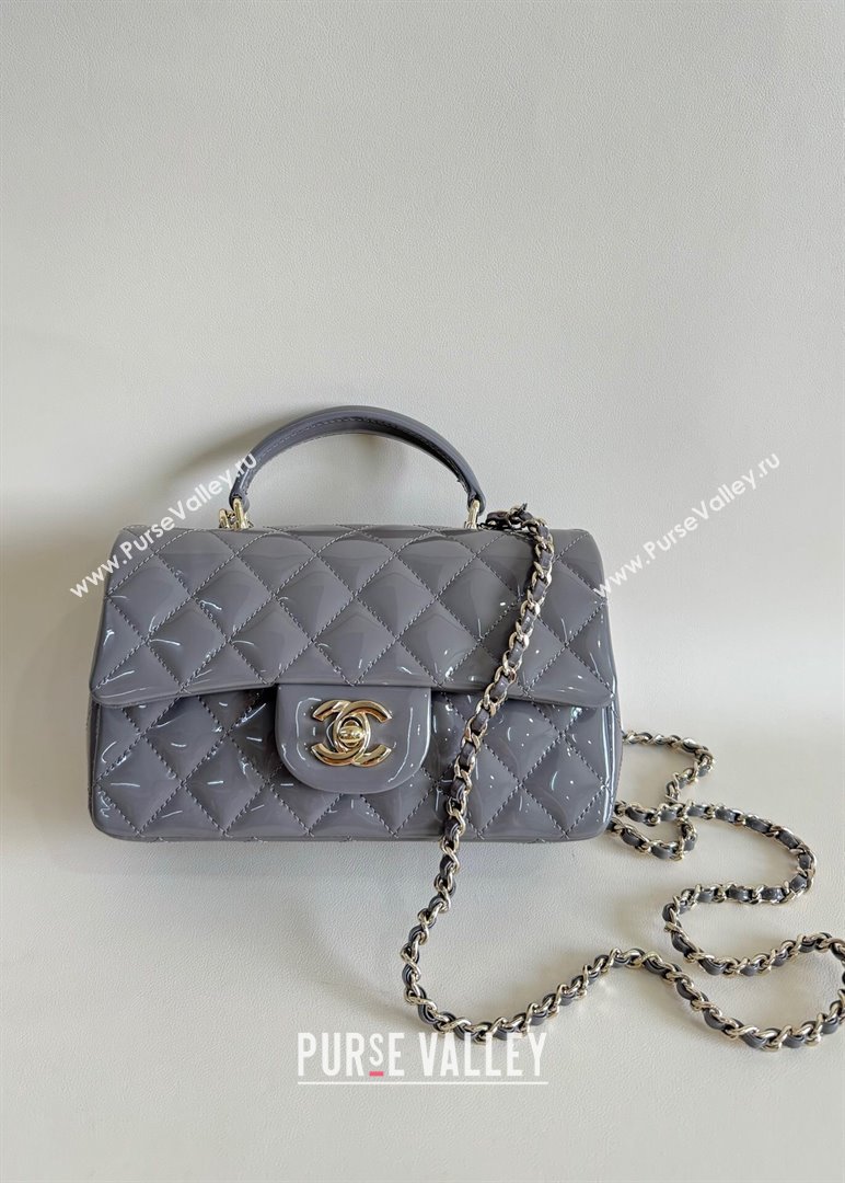 Chanel Mini Classic Flap Bag with Top Handle in Patent Calfskin AS2431 Gray 2024 (YUND-24101612)