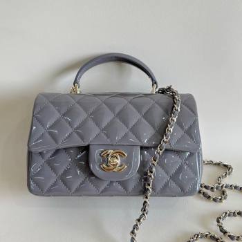 Chanel Mini Classic Flap Bag with Top Handle in Patent Calfskin AS2431 Gray 2024 (YUND-24101612)