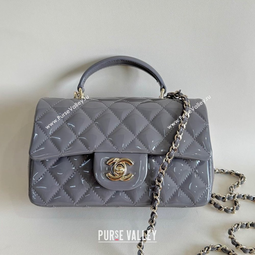 Chanel Mini Classic Flap Bag with Top Handle in Patent Calfskin AS2431 Gray 2024 (YUND-24101612)