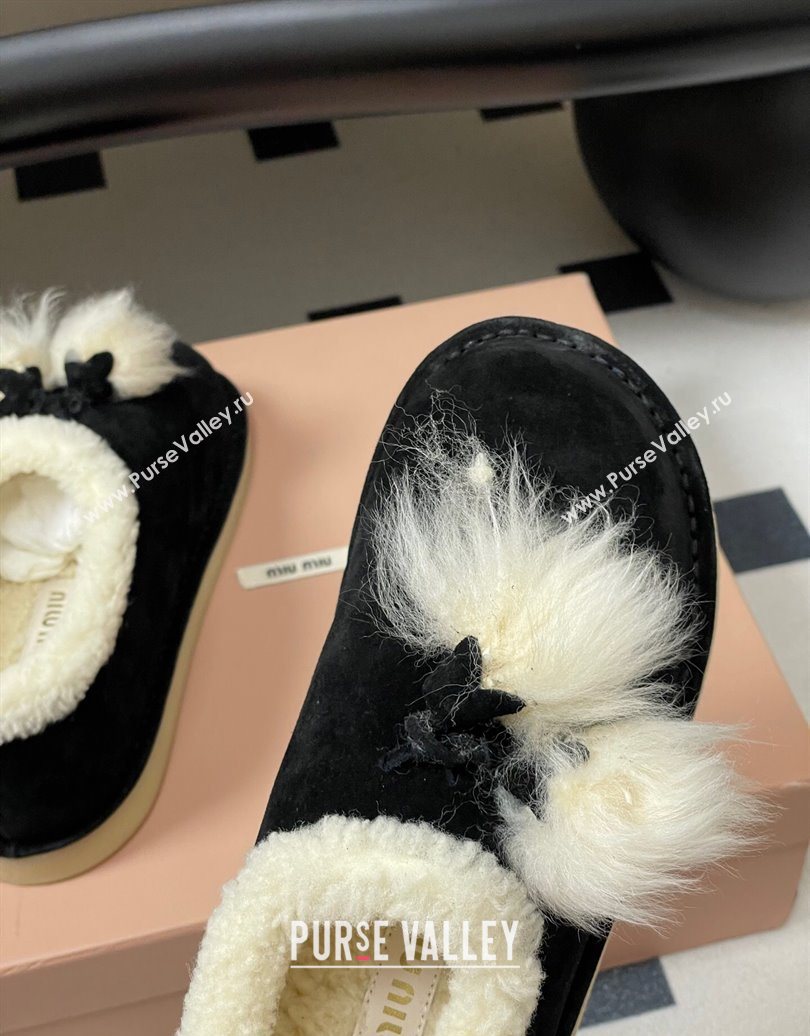 Miu Miu Suede and Shearling Snow Boots with Pompon Black 2025 1024 (MD-251024136)