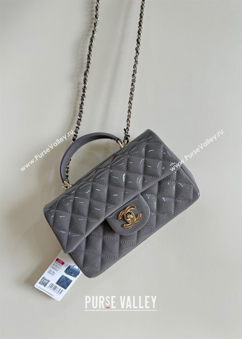 Chanel Mini Classic Flap Bag with Top Handle in Patent Calfskin AS2431 Gray 2024 (YUND-24101612)