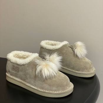 Miu Miu Suede and Shearling Snow Boots with Pompon Beige 2025 1024 (MD-251024137)