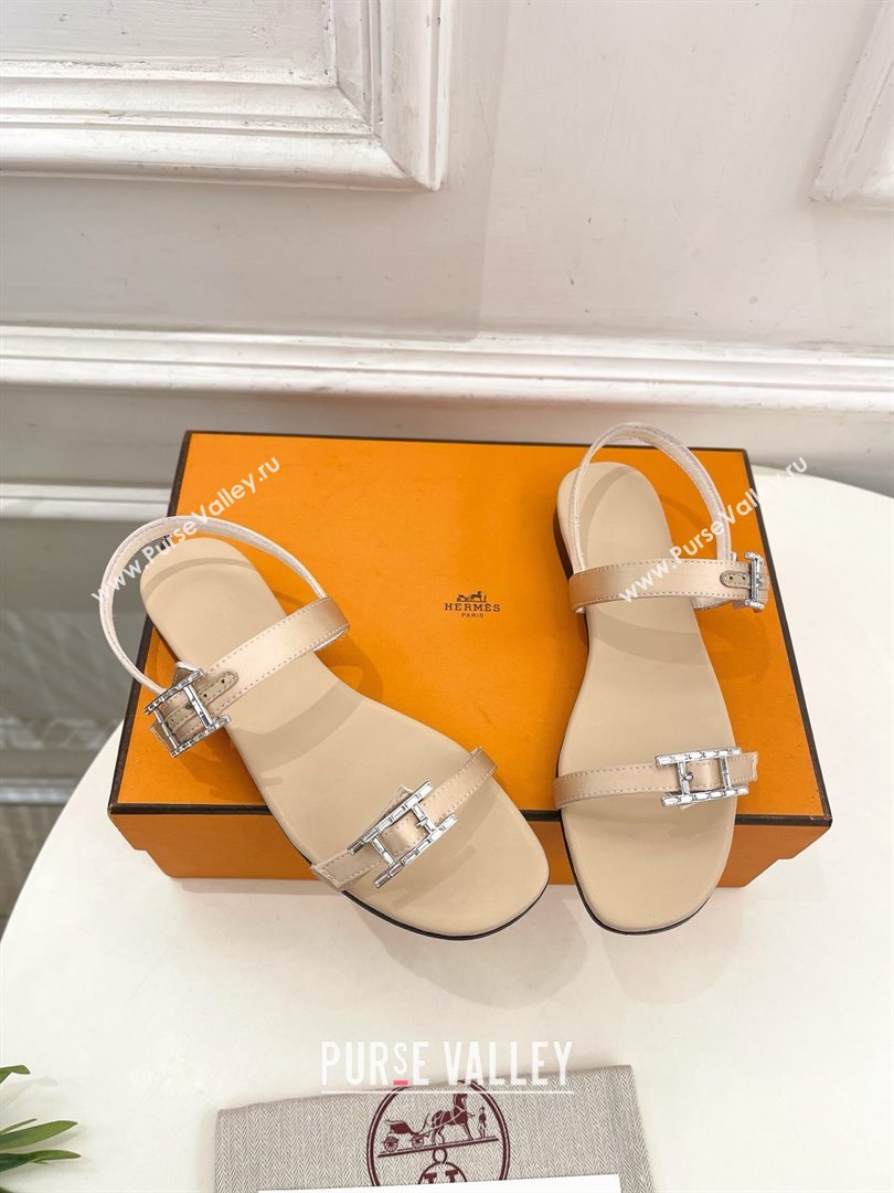 Hermes Satin Judy Flat Sandals Beige 2025 (MD-25030703)