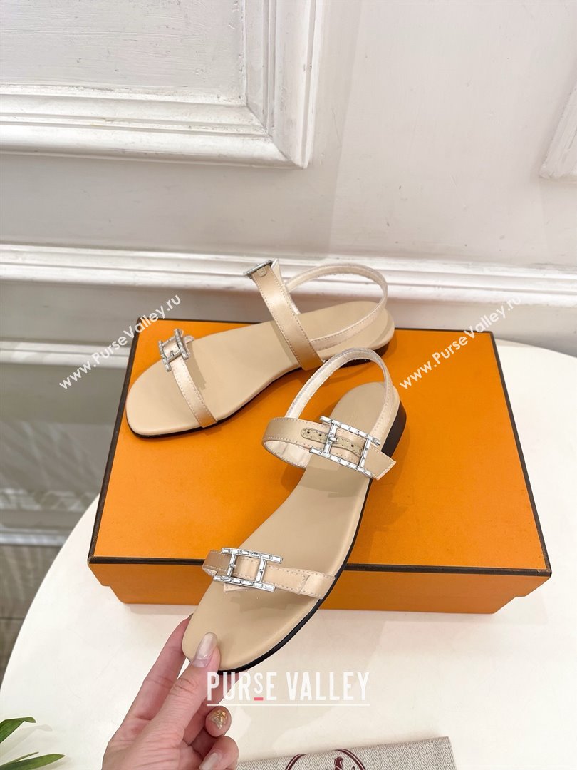 Hermes Satin Judy Flat Sandals Beige 2025 (MD-25030703)