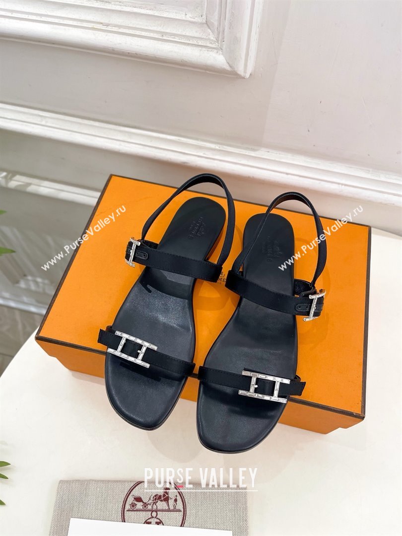 Hermes Satin Judy Flat Sandals Black 2025 (MD-25030707)