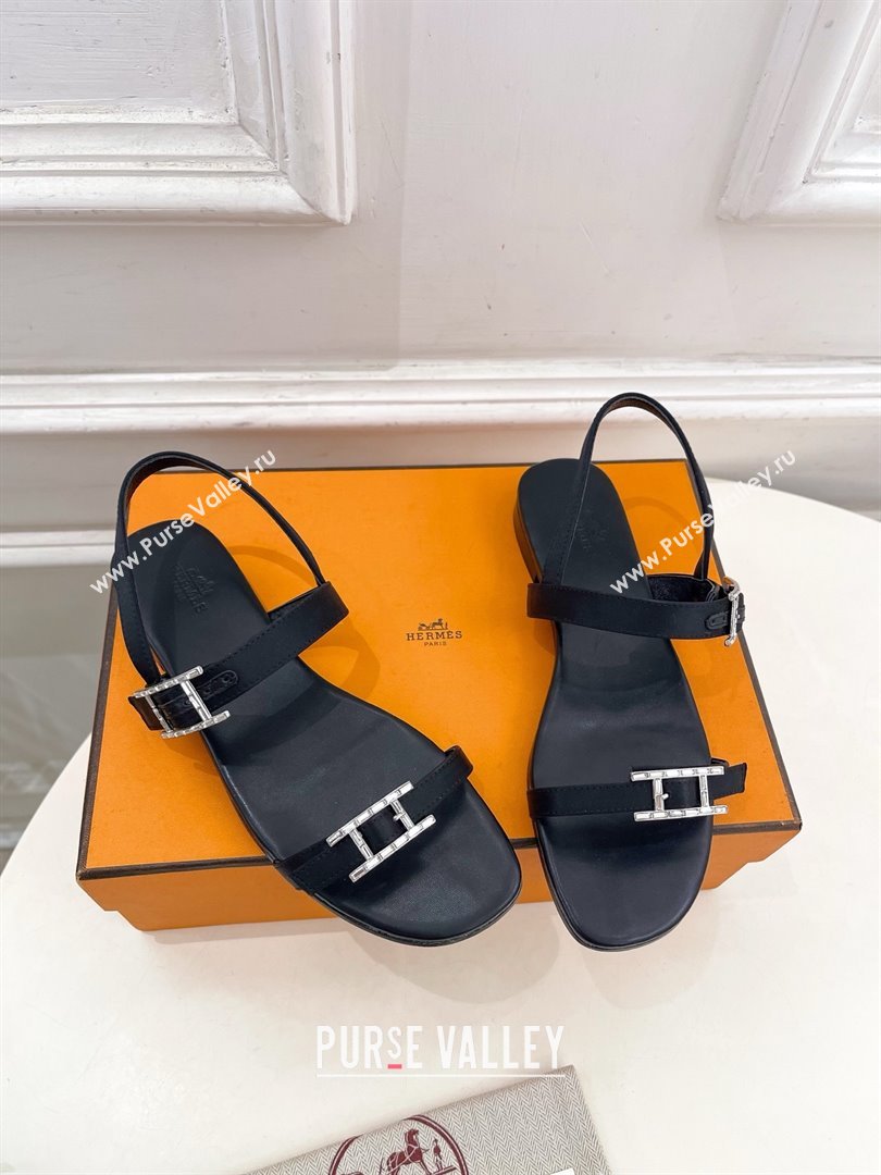 Hermes Satin Judy Flat Sandals Black 2025 (MD-25030707)