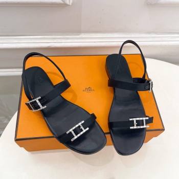 Hermes Satin Judy Flat Sandals Black 2025 (MD-25030707)