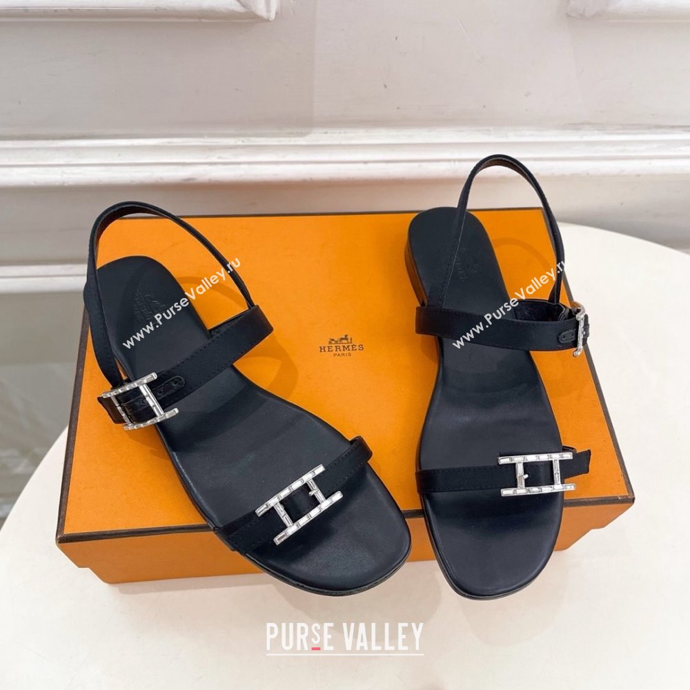 Hermes Satin Judy Flat Sandals Black 2025 (MD-25030707)