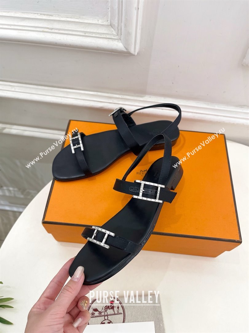 Hermes Satin Judy Flat Sandals Black 2025 (MD-25030707)
