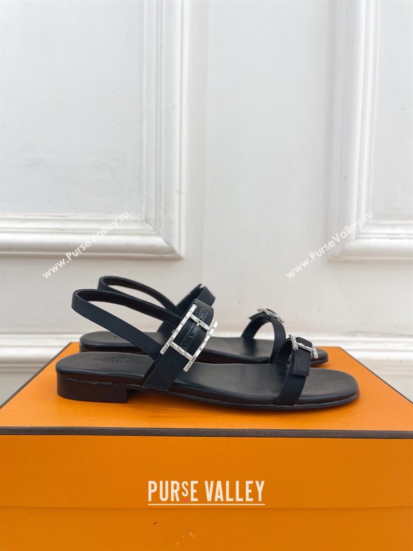 Hermes Satin Judy Flat Sandals Black 2025 (MD-25030707)