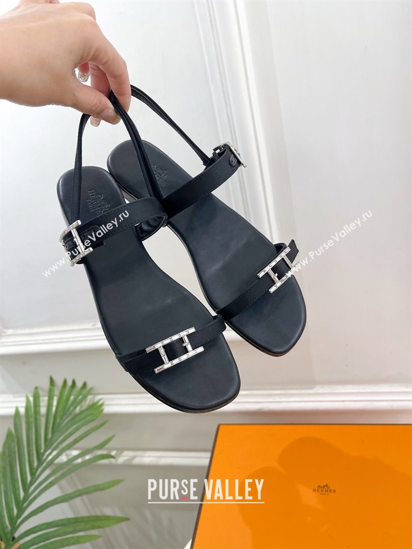 Hermes Satin Judy Flat Sandals Black 2025 (MD-25030707)