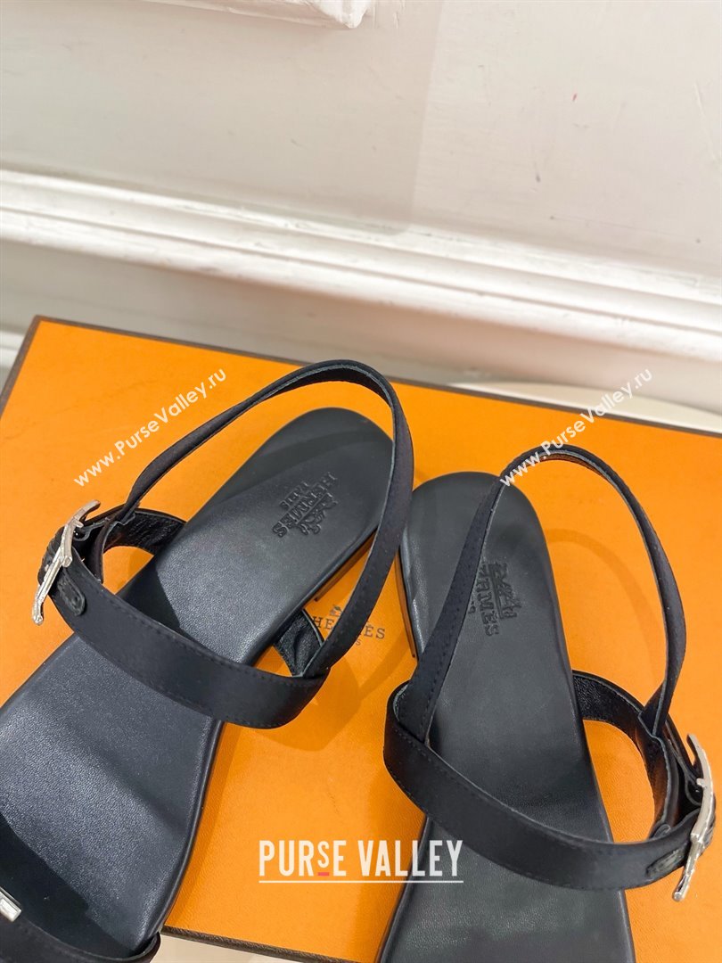 Hermes Satin Judy Flat Sandals Black 2025 (MD-25030707)