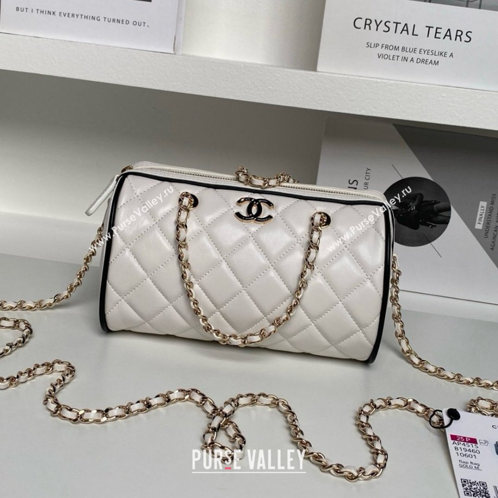 Chanel Lambskin Clutch with Chain AP4515 White/Black 2025 (YEZI-25030716)