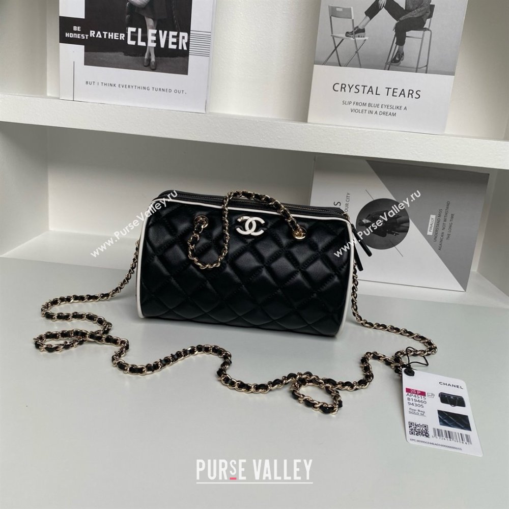 Chanel Lambskin Clutch with Chain AP4515 Black/White 2025 (YEZI-25030717)