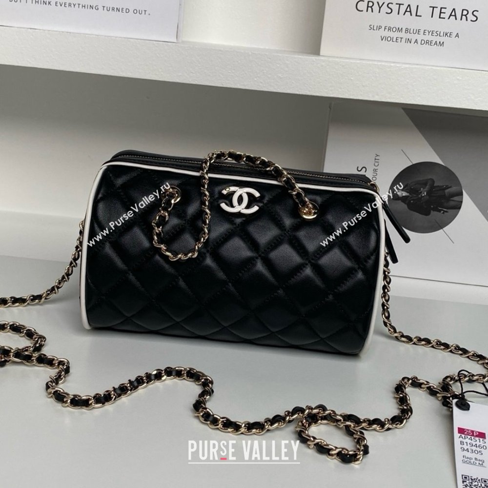 Chanel Lambskin Clutch with Chain AP4515 Black/White 2025 (YEZI-25030717)