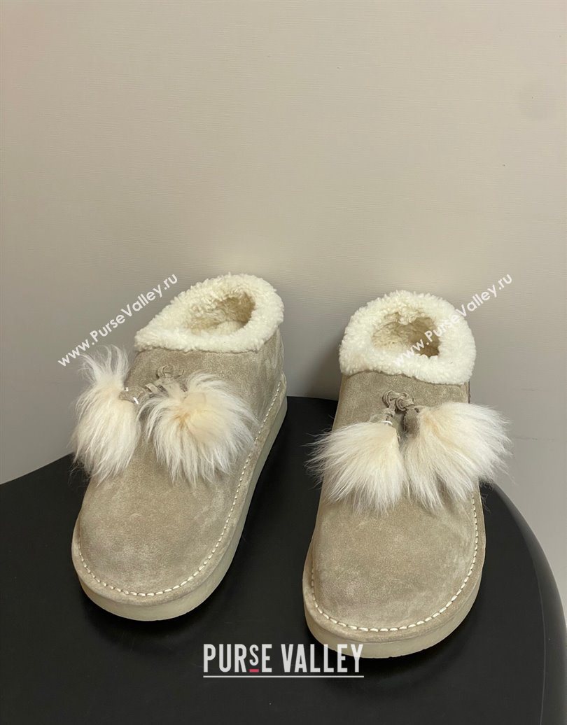 Miu Miu Suede and Shearling Snow Boots with Pompon Beige 2025 1024 (MD-251024137)