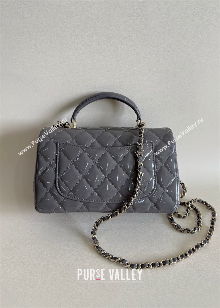 Chanel Mini Classic Flap Bag with Top Handle in Patent Calfskin AS2431 Gray 2024 (YUND-24101612)