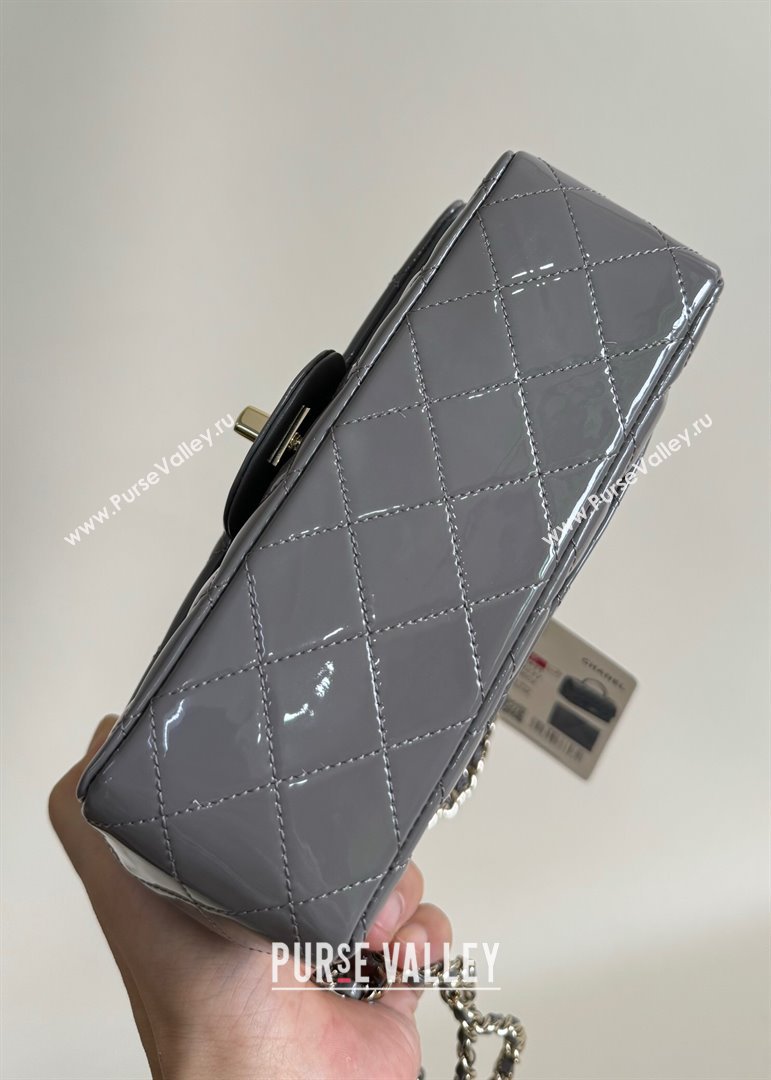 Chanel Mini Classic Flap Bag with Top Handle in Patent Calfskin AS2431 Gray 2024 (YUND-24101612)