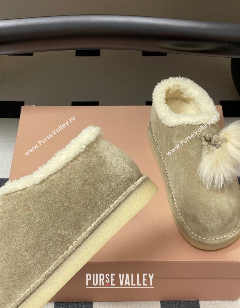 Miu Miu Suede and Shearling Snow Boots with Pompon Beige 2025 1024 (MD-251024137)
