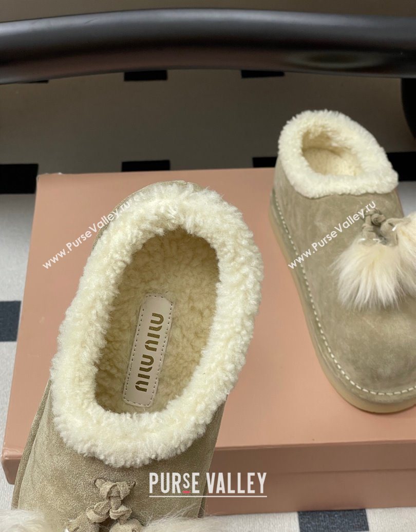 Miu Miu Suede and Shearling Snow Boots with Pompon Beige 2025 1024 (MD-251024137)
