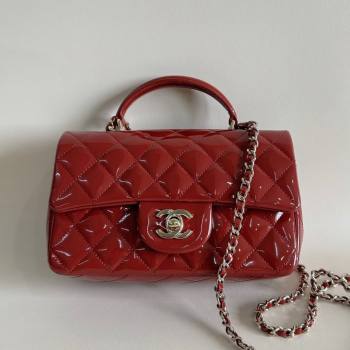 Chanel Mini Classic Flap Bag with Top Handle in Patent Calfskin AS2431 Burgundy 2024 (YUND-24101611)