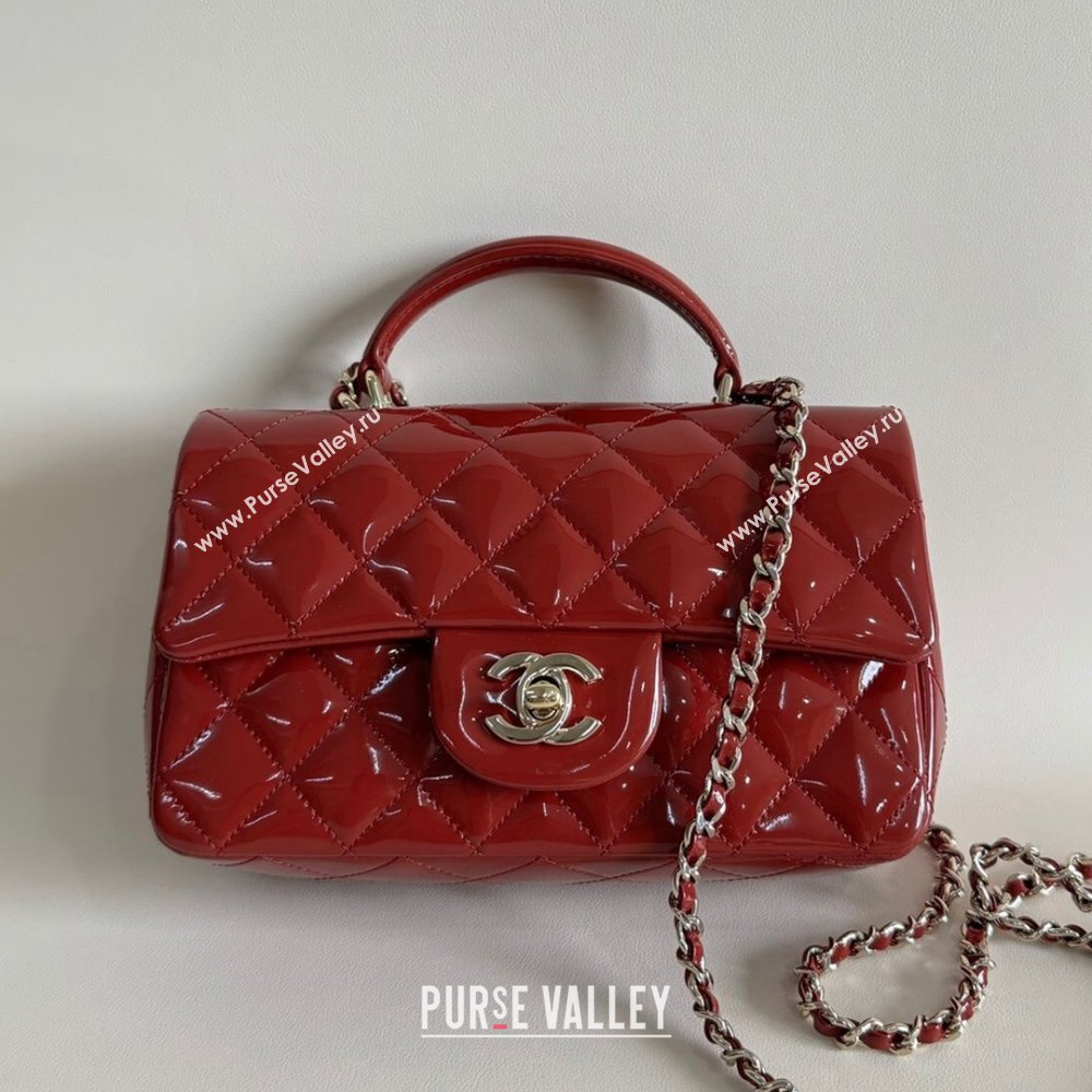 Chanel Mini Classic Flap Bag with Top Handle in Patent Calfskin AS2431 Burgundy 2024 (YUND-24101611)