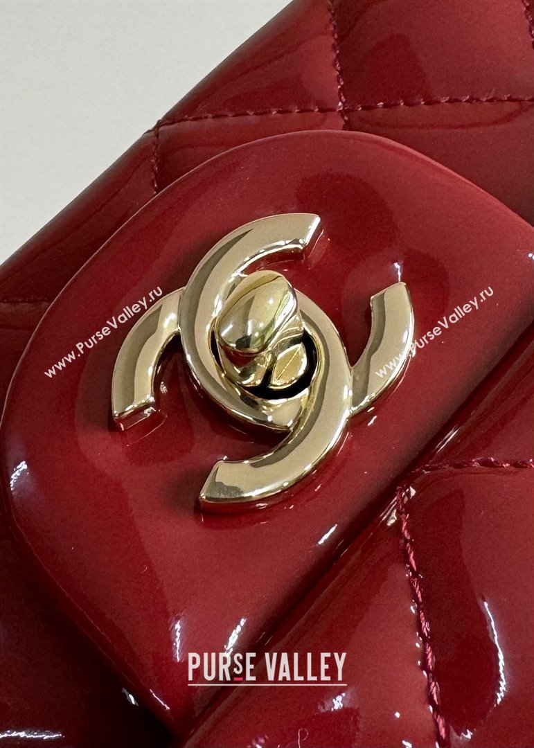 Chanel Mini Classic Flap Bag with Top Handle in Patent Calfskin AS2431 Burgundy 2024 (YUND-24101611)