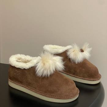 Miu Miu Suede and Shearling Snow Boots with Pompon Brown 2025 1024 (MD-251024138)