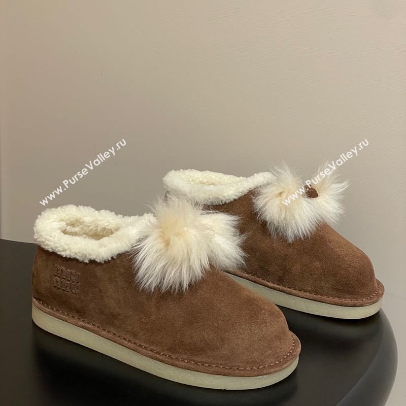Miu Miu Suede and Shearling Snow Boots with Pompon Brown 2025 1024 (MD-251024138)